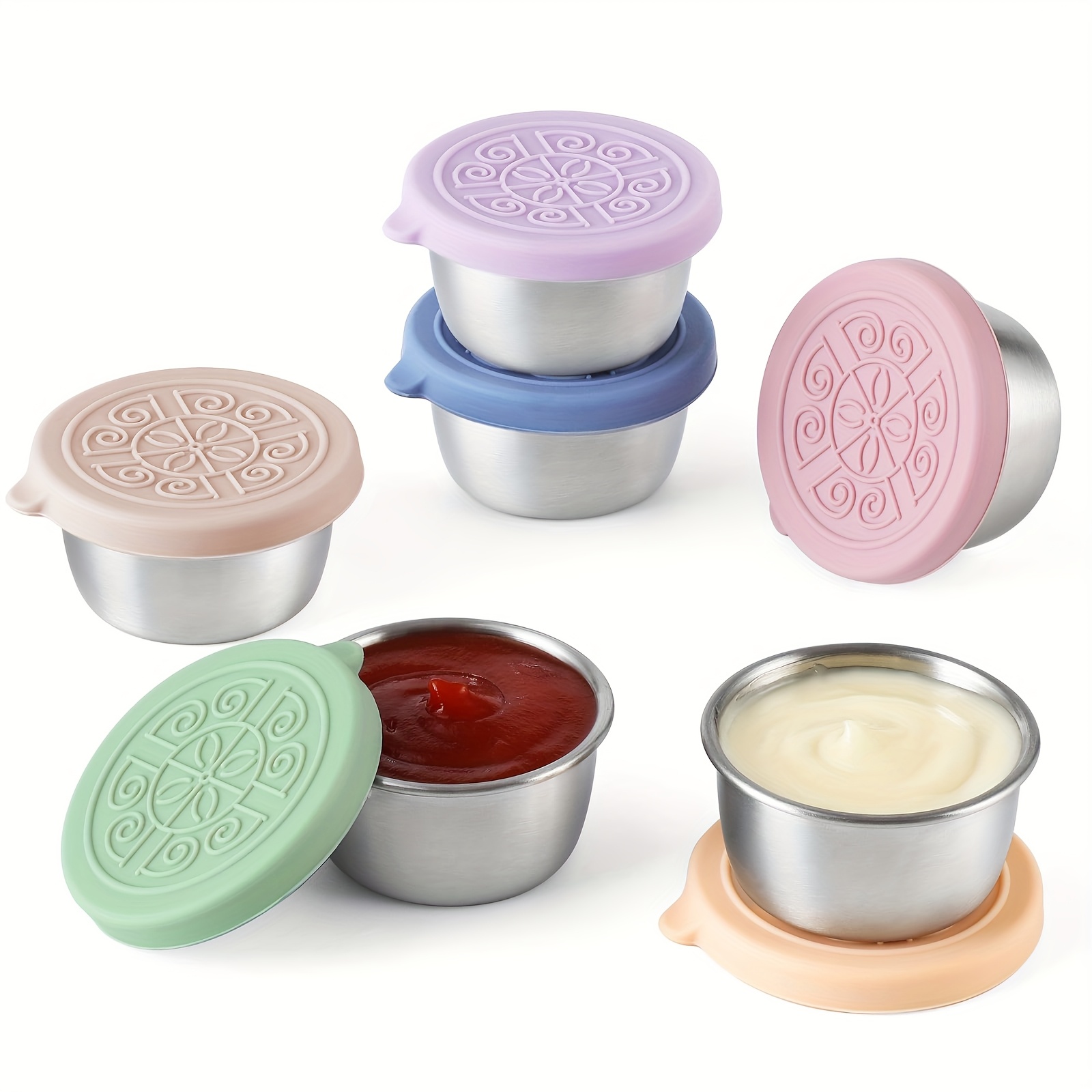 TEMU 2/6x1.6oz Salad Dressing Containers With Lids, Small Leakproof Reusable Stainless Steel Salad Dressing Container To Go For Lunch Boxes, Sauce