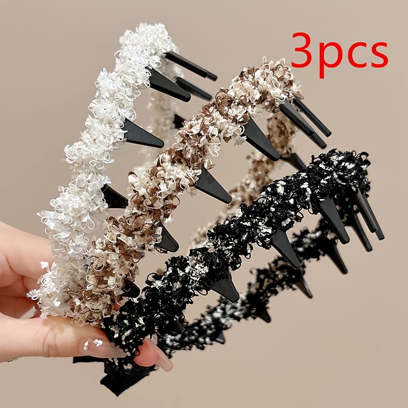 TEMU Lot de 3 bandeaux à bord dentelé de et élégant, serre-tête tissé, bandeau de luxe léger, outil de coiffure pour cheveux ébouriffés à haute