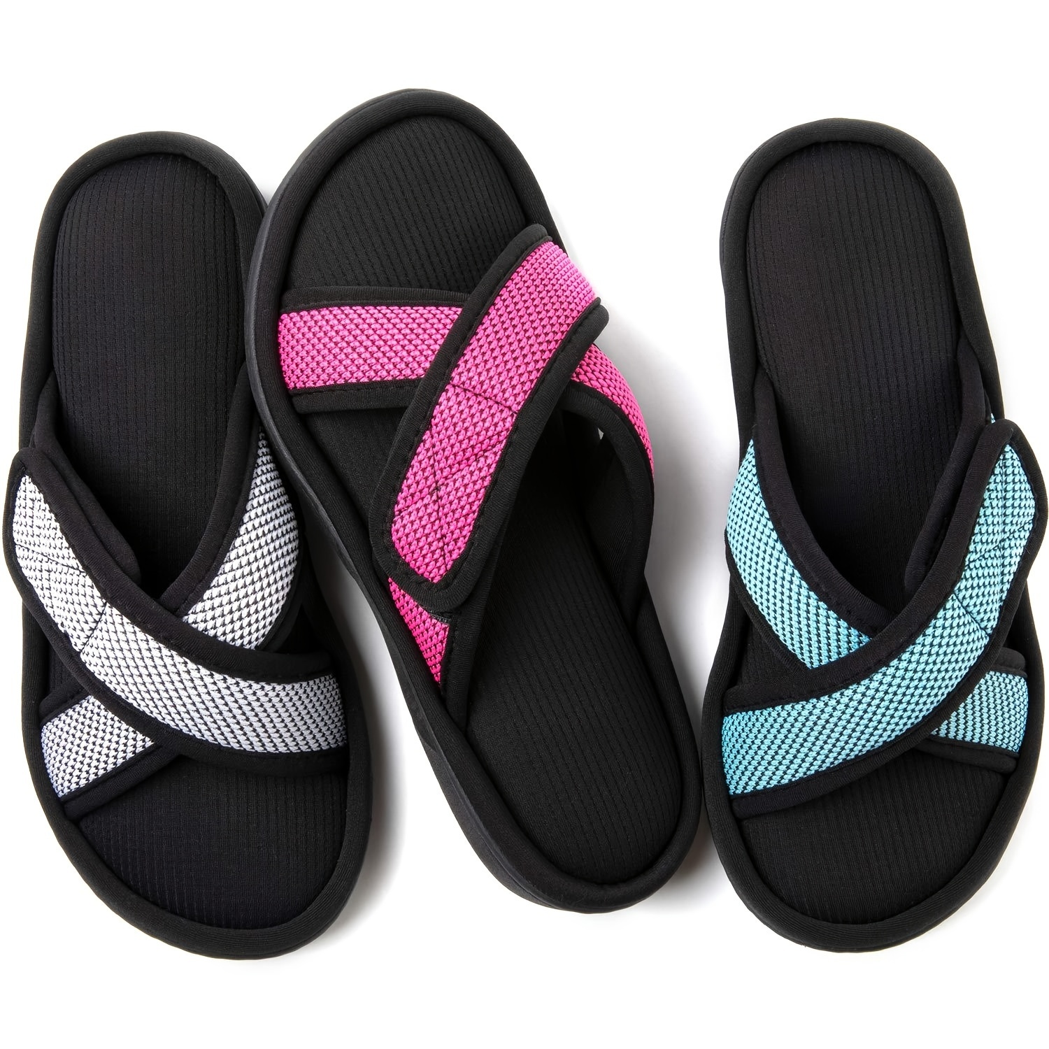 women s memory foam slide slippers slip open toe cross brand details 1