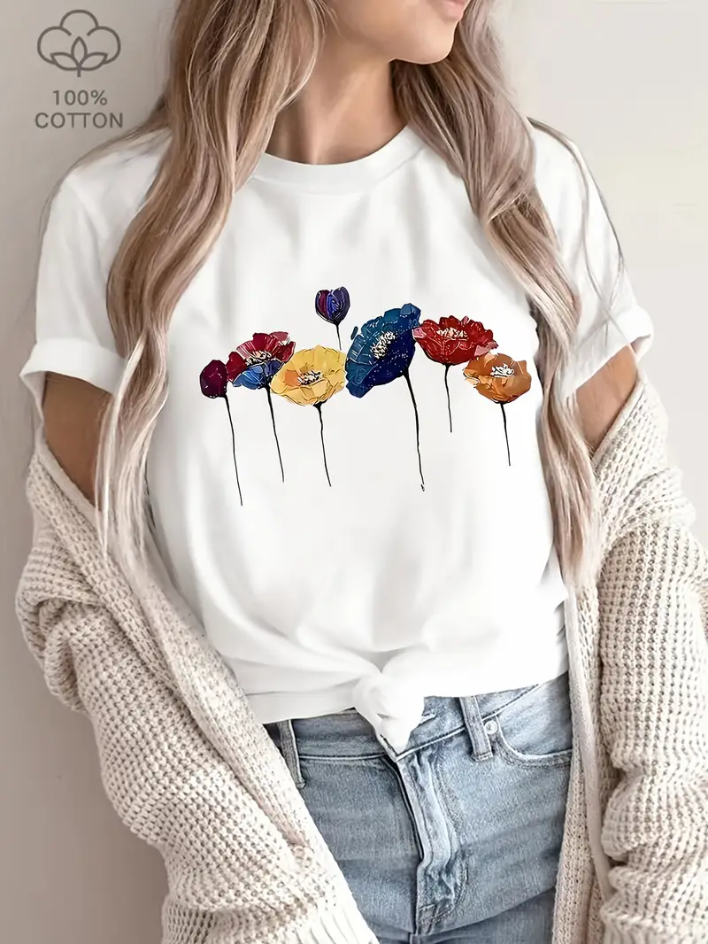 T-Shirt Femme Été Tomatofrydan - Chemisier Chic Col Rond, Manches Courtes, Imprimé Broderie Eyelet, Léger Et Confortable