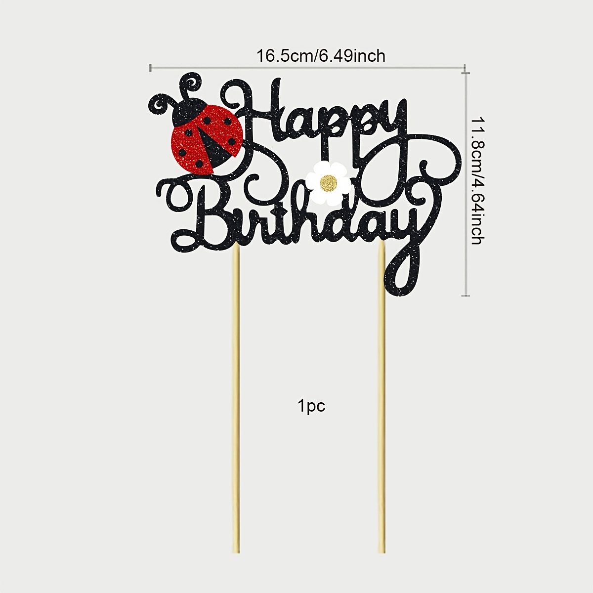 Image of 1pc Ladybug Happy Birthday Cake Topper Ladybug Themed Birthday Party Supplies Garden Bugs Party Decoration Topper For Theme Party Supplies Decorations For Halloween,christmas Event & Party Supplies