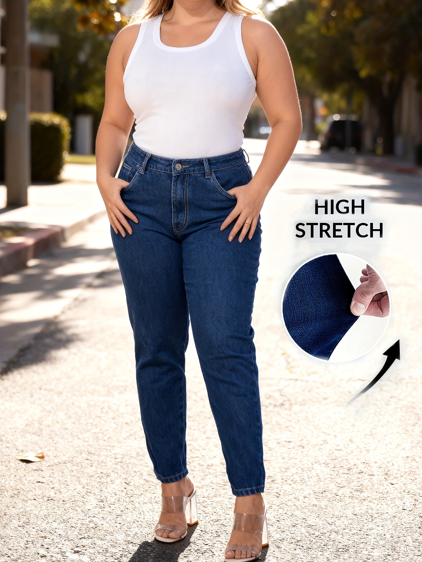 Extra Large Size Jeans Women's High Waist Stretch Skinny Petite Pants Plus  Size Dark Trend Casual Outing Fash