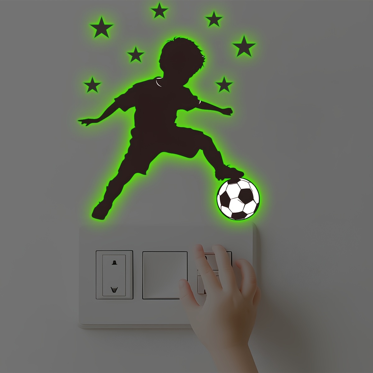 Image of 1pc Football Theme Boy Silhouette Switch Sticker - Removable Self-adhesive Wall Decal, Suitable For Bedroom, Living Room And Entryway Decor