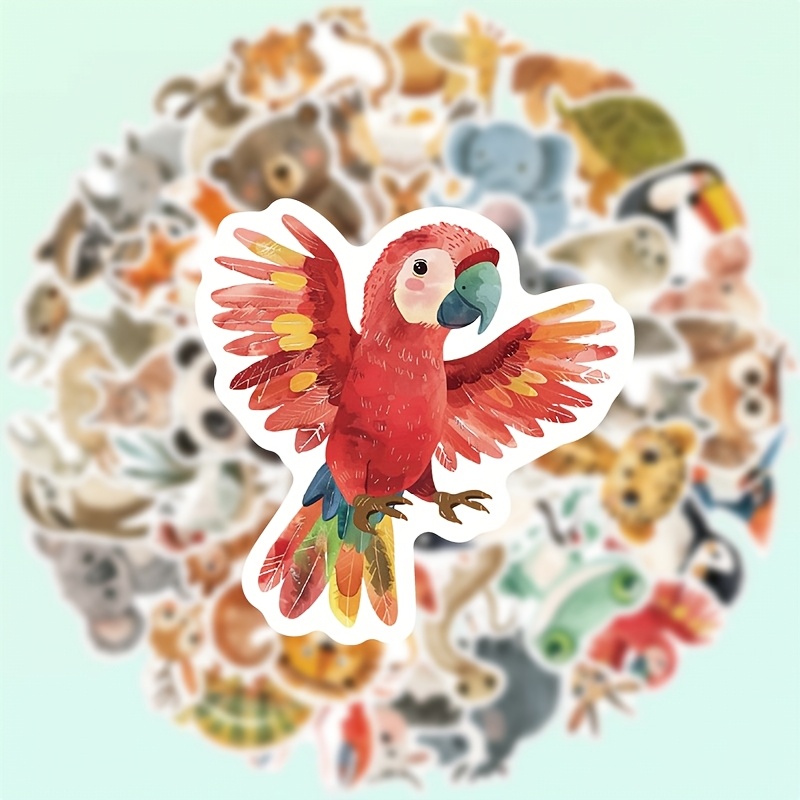 Image of 50pcs Sticker Set - High-quality Animal Doodle Illustration Stickers For Journals, Scrapbooks, Water Bottles, And Skateboards - Colorful Party Supplies