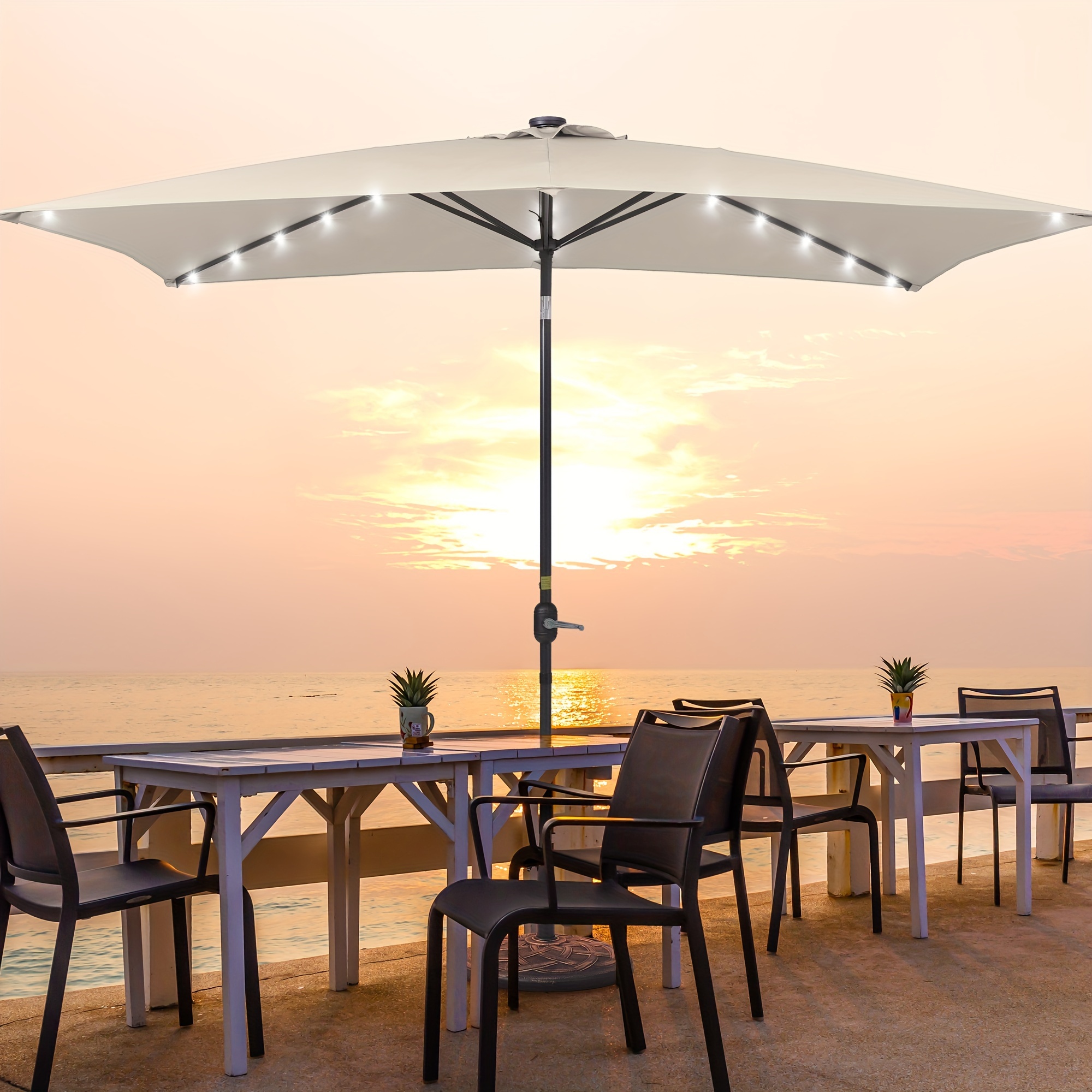 

10x 6.5ft Led Patio Market Umbrella Outdoor Weather-resistant Frame Table Umbrella For Poolside, Deck And Yard