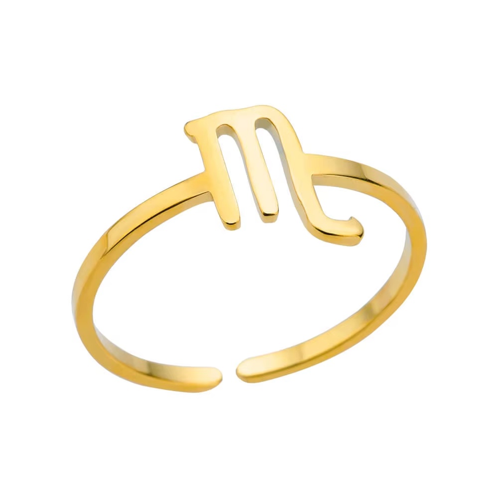 TEMU 1pc Anillo de Moda de del en Color Dorado, Acero Inoxidable 304, Ajustable, 12 Constelaciones, Joyería para Mujer, Boda, Navidad, para