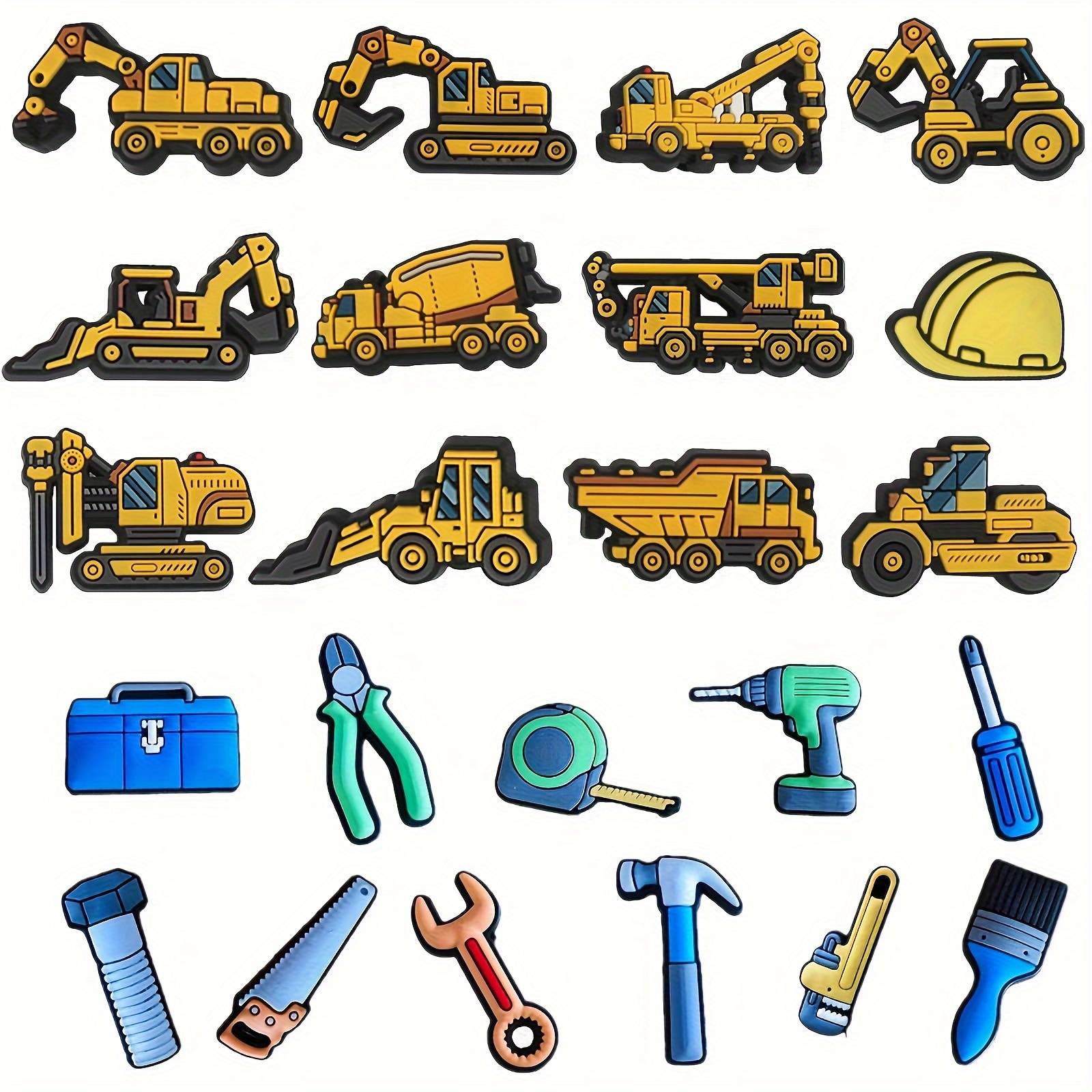 

11/12/23pcs Construction Shoe Charms Set, Excavator Truck Helmet Pvc Charms, Plastic Shoe Accessories For Wristbands, Clogs, Sandals, Party Favors, Holiday & Birthday Gifts