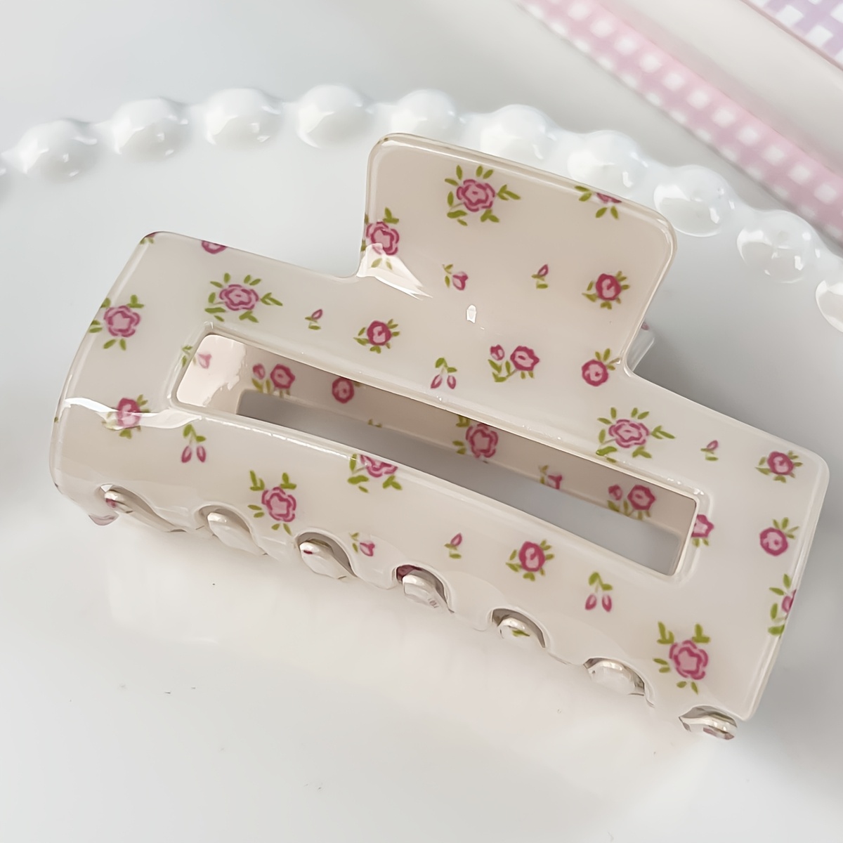 Cream White Rose Floral Hair Claw Clip, Strong Hold