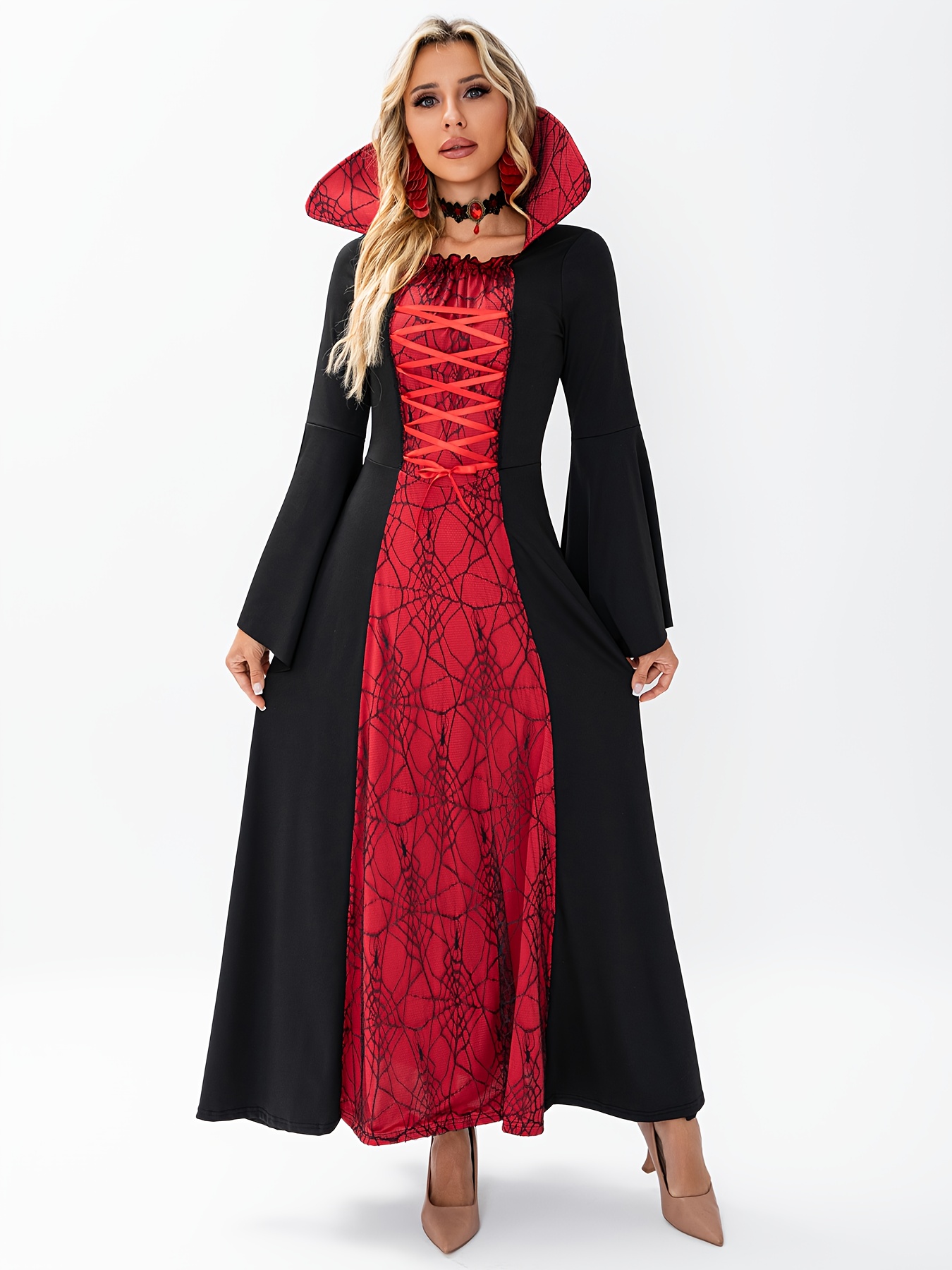 Halloween costume, red and black witch costume, cosplay, gothic vampire