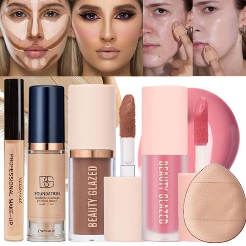 5pcs concealer contouring blush thumb puff a perfect base makeup set long lasting waterproof and sweatproof with a suitable for beginners and everyday makeup a gift items only no gift box