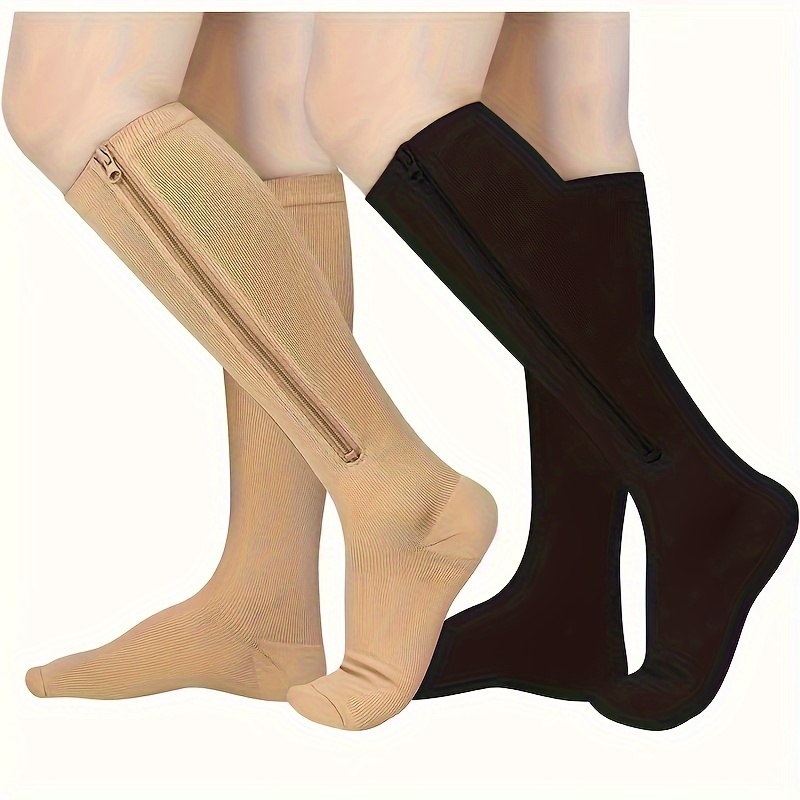 

Of Compressed Zippered Socks, Women's Toe Breathable Leg Support, Long Leg Socks, Comfortable And Breathable Solid Color