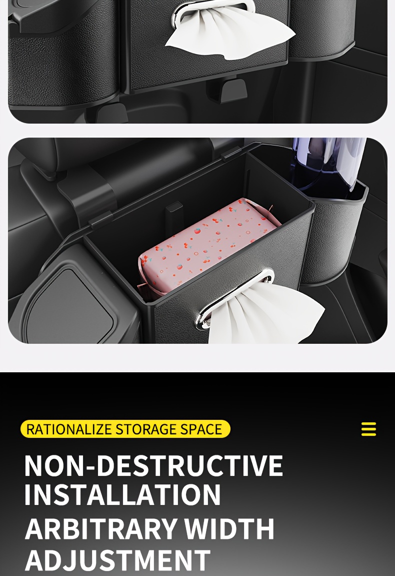 1pc waterproof abs car seat back organizer with cup holder multi functional vehicle storage box universal fit with trash can tissue box phone pocket for car seat back details 6