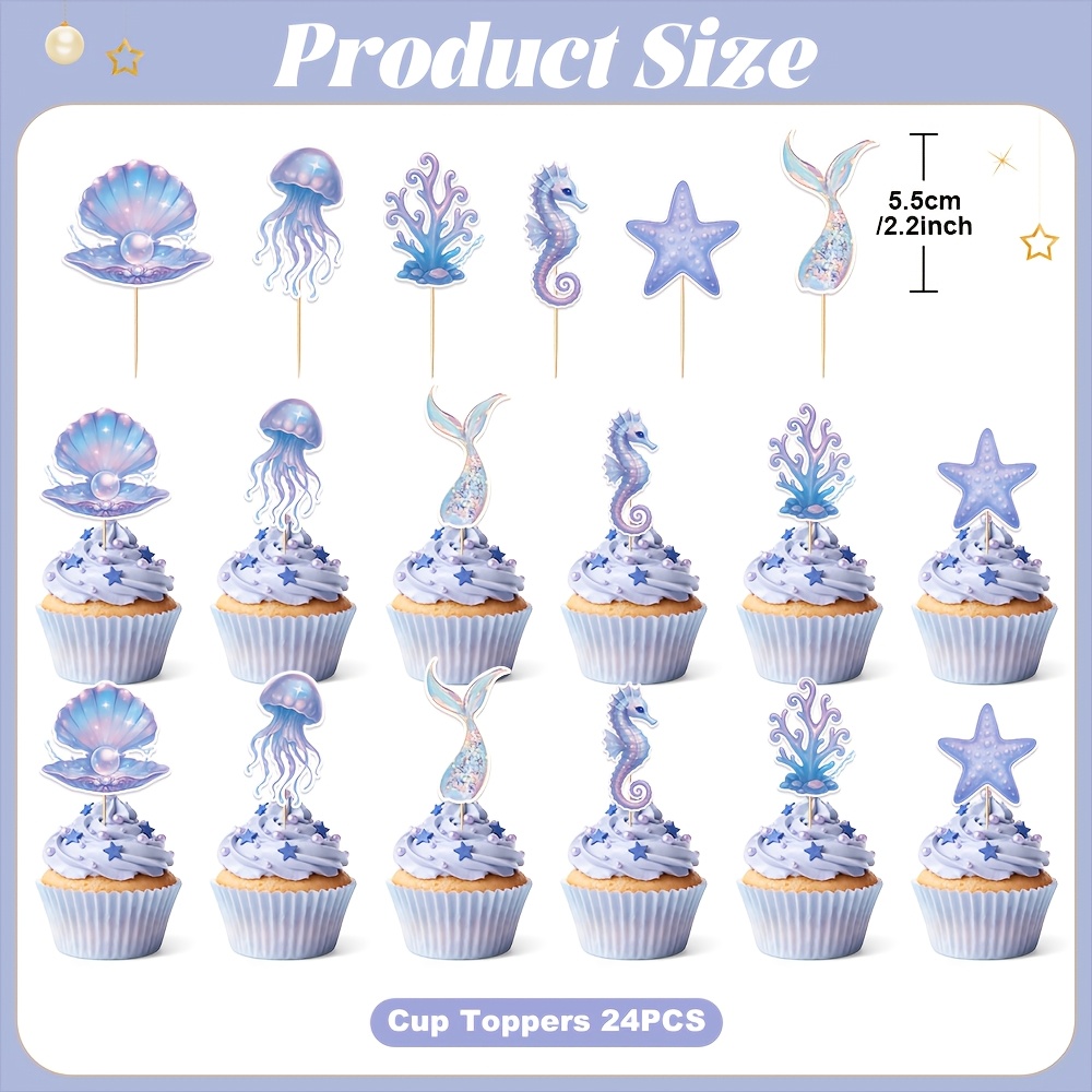 Mermaid-themed Cake Decorations Featuring A Mermaid Tail, Coral Shells, Jellyfish, , And Starfish, Perfect For Ocean-themed Weddings And Birthday Celebrations, Halloween, Christmas
