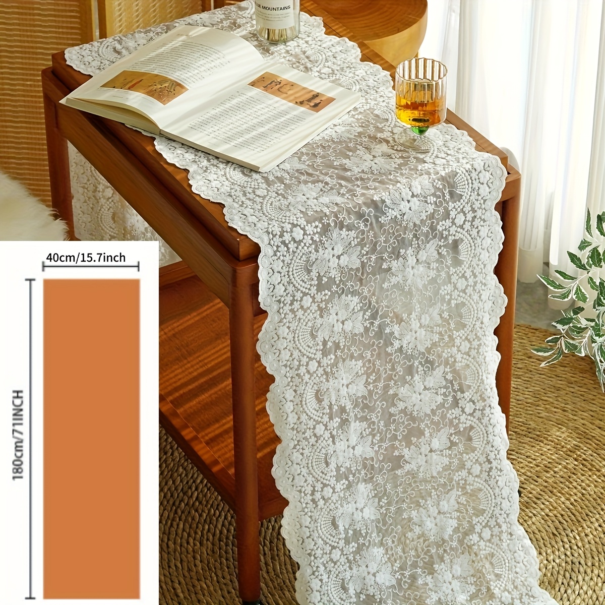 1pc french style vintage lace table runner embroidered coffee table cloth tv cabinet protector mat countertop long strip cover valentines day tabletop decoration wedding venue decor
