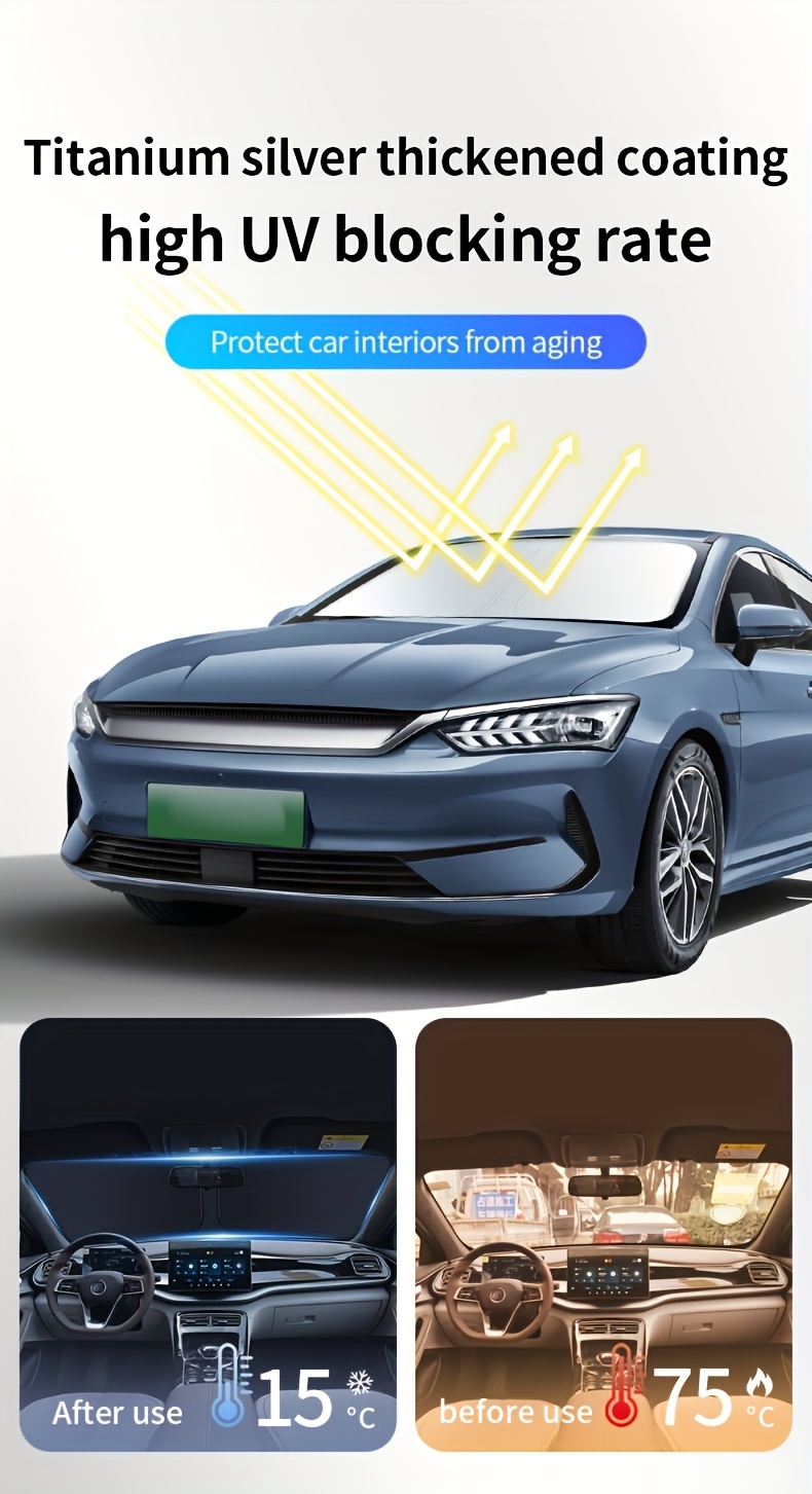 2025 New Car Front Window Sunshade, Foldable Lightweight Universal Windshield UV Protection Heat Insulation Silvery Reflective Auto Sun Shield