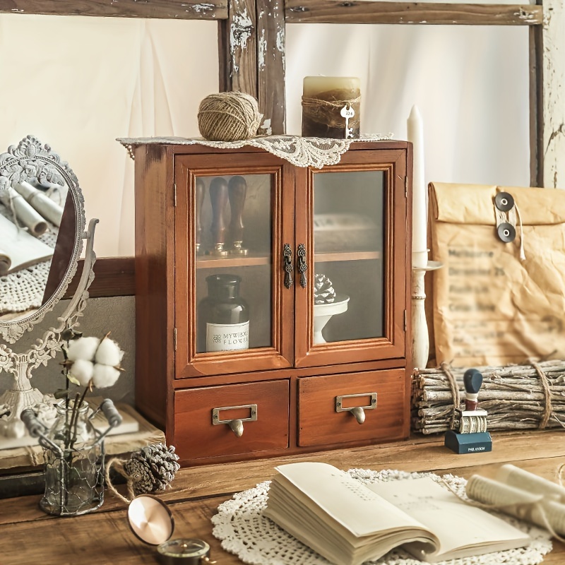 

Organisateur de bureau en bois rustique, armoire de rangement pour la pour parfum et cosmétiques, armoire de bureau en bois solide légère, pas besoin d'électricité