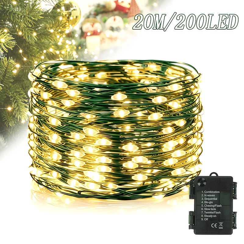 TEMU Catene di luci natalizie a batteria, illuminazione decorativa a LED, 8 modalit� di illuminazione, 5M/10M/20M/30M, luce /luce/luce multicolore,