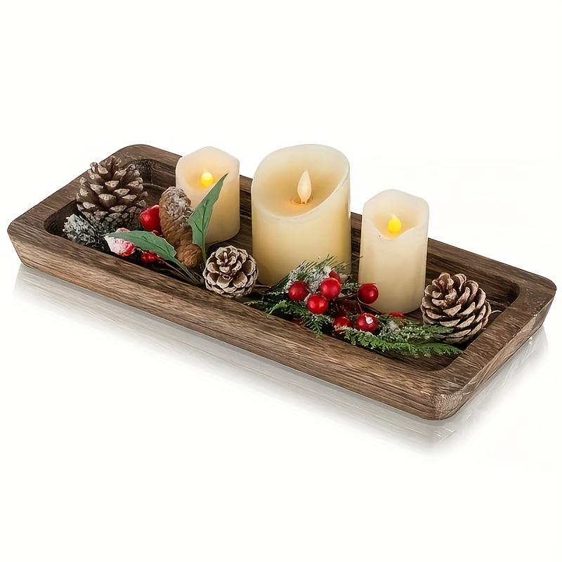 

Rustic Farmhouse Wooden Tray - 15.7" Long, Narrow Rectangular Centerpiece For Living Room Decor | Halloween, Christmas, Easter, Thanksgiving | No Battery Required