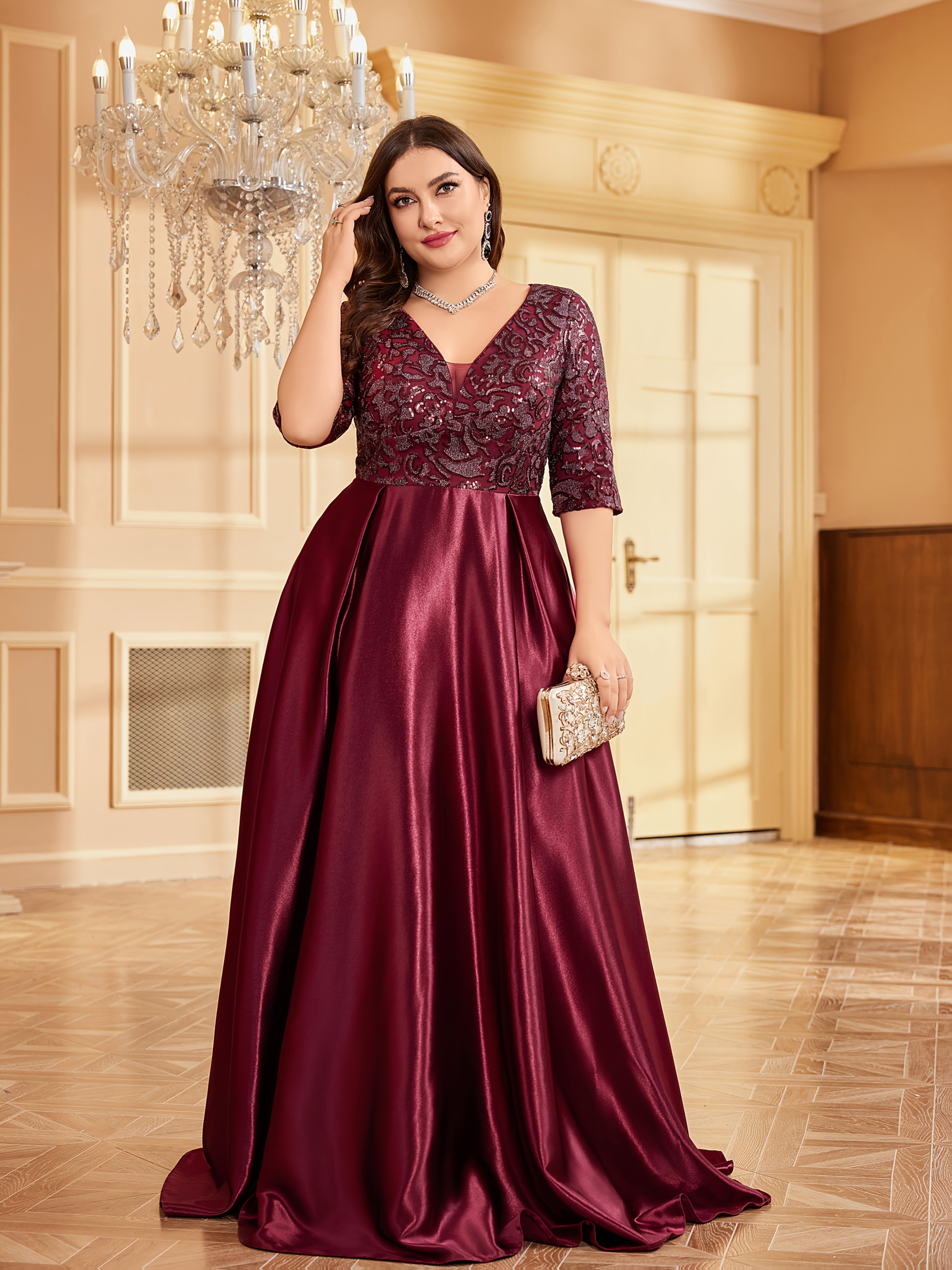 Ball Gown Burgundy Color Long Dress Sequin Bodice Ribbon Waist