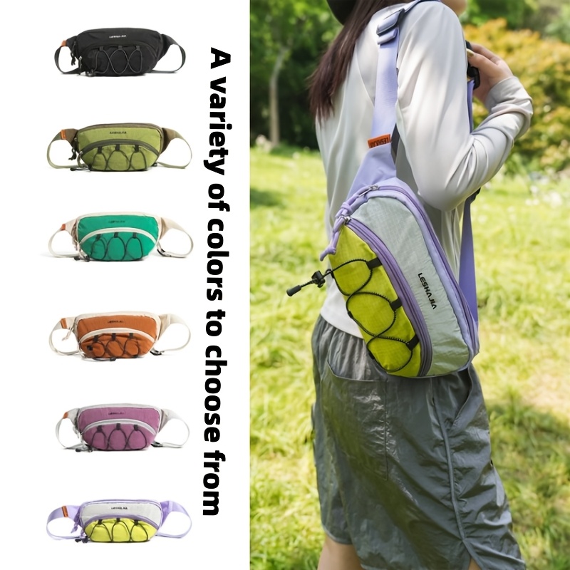 Outdoor Techwear Color-Block Mesh Waist Bag, Multi-Layer Storage