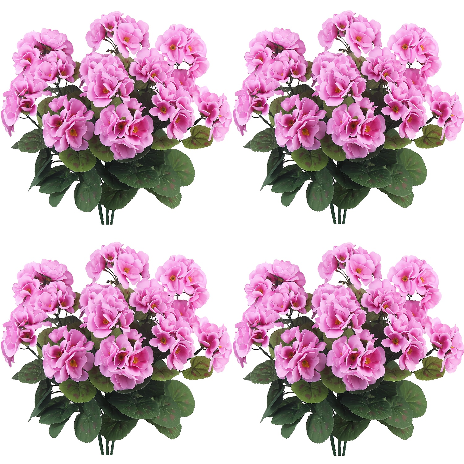 TEMU [realistic Artificial Geraniums] 4pcs Zaphyron Artificial Geraniums - Realistic Pink Flowers With Green Foliage For Indoor & Outdoor Decor,