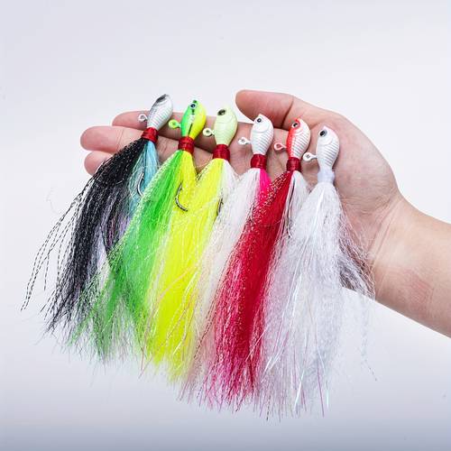 3pcs lure hair jig lures surf fishing white red striper jig heads for fishing vibrant colors bucktail design durable lure fishing accessories jigging lure saltwater