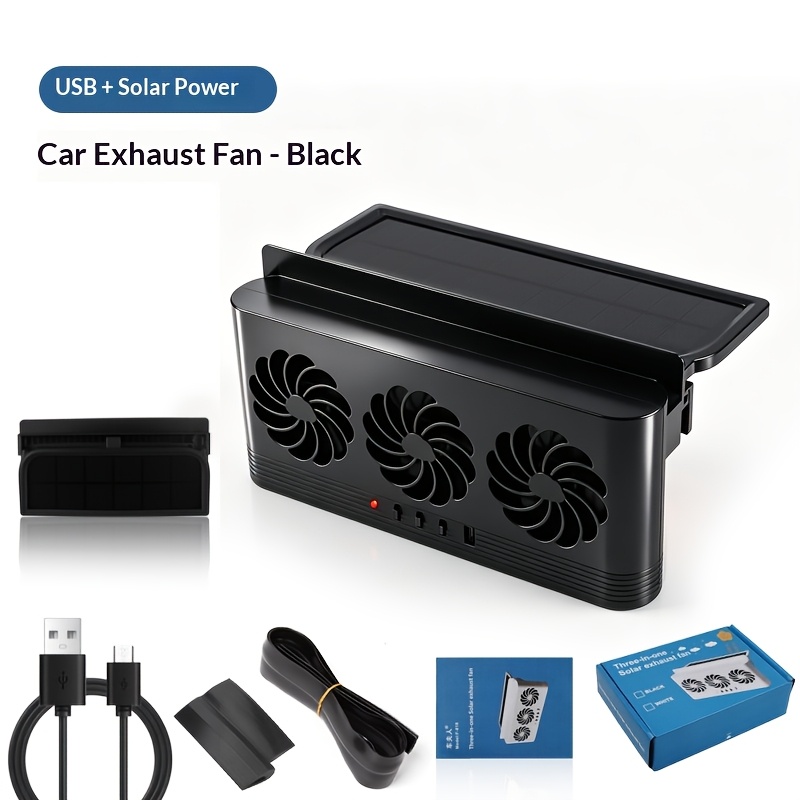 TEMU Car Solar Exhaust Fan Interior Heat Reduction Smoke Ventilation Fan Portable Air Circulation For Road Trip Camping Vehicle
