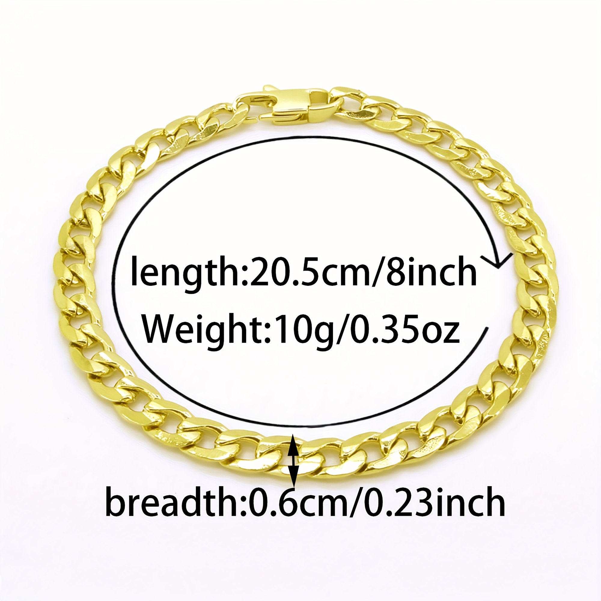 E-shop 1 Goldenes Armband, 6 mm breite sechseckige polierte Miami Cuban Chain mit Goldbeschichtung, 8 Zoll lang, Premium 304 Edelstahl Material,