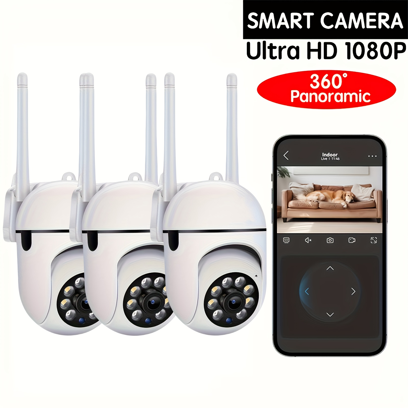 

3pcs Wifi Security Camera, App, 1080p Hd, Color , 2-way Audio, 360 Pan/tilt/, Motion Tracking & Detection For Home Security, Spotlight & Siren (wired)