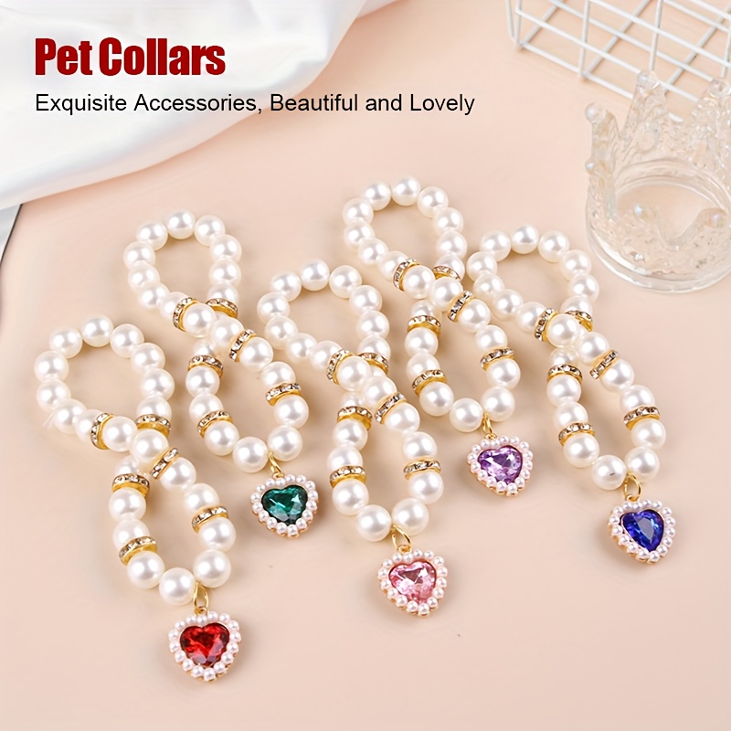 pet pearl necklace abs pearl pet collar heart shaped pendant necklace for cats and dogs fashionable pet additions Product details 2