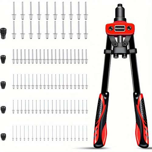 Findmall 41-Piece Plastic Rivet Gun Kit – With 40 Poly Rivets & Hand Tool, Red