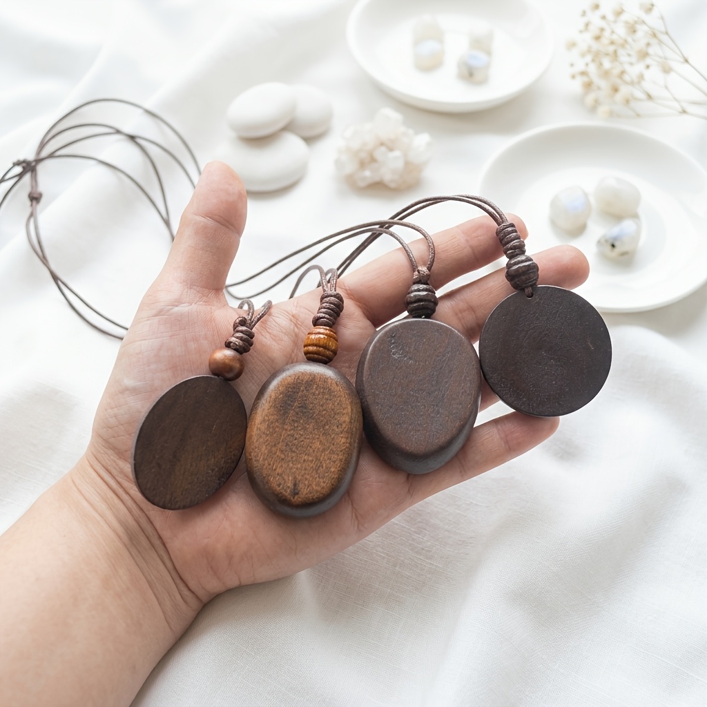 Retro Minimalist Dark Brown Cylindrical Wooden Pendant Necklace
