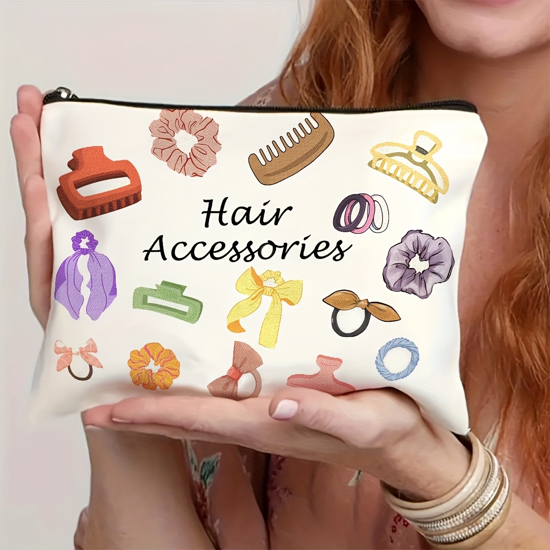 TEMU 1pc Fashion Hair Accessory Storage Bag, Hair Accessory Design Makeup Bag, Including Hair Rings, Hair Clips, And Headbands, Travel Makeup Bag,