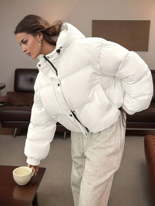 nieuwjaars trendy item/winter mode jas/vrije pasvorm damesjas, dames korte gewatteerde jas met capuchon, herfst winter witte gewatteerde jas, dames casual zip-up puffy jas met capuchon - lange mouw jas - herfst winter warm en comfortabel - perfect cadeau voor