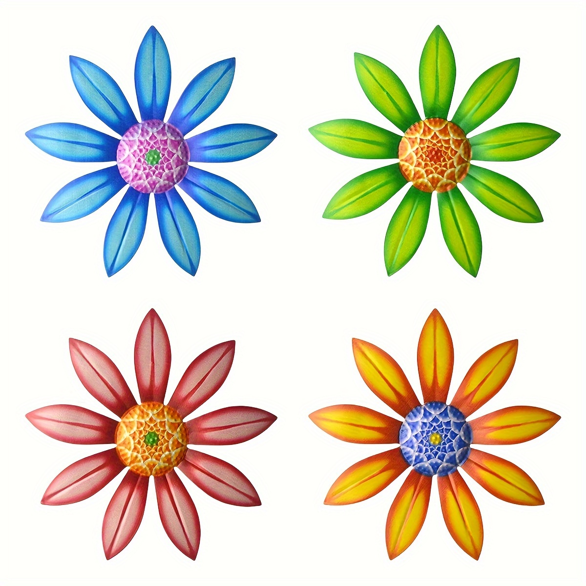 Image of 1pc Metal Wall Art Featuring 3d Flowers, Colorful Garden Wall Sculptures For Indoor And Outdoor Display, Suitable For Bedrooms, Living Rooms, Weddings, And Home Decor Gifts