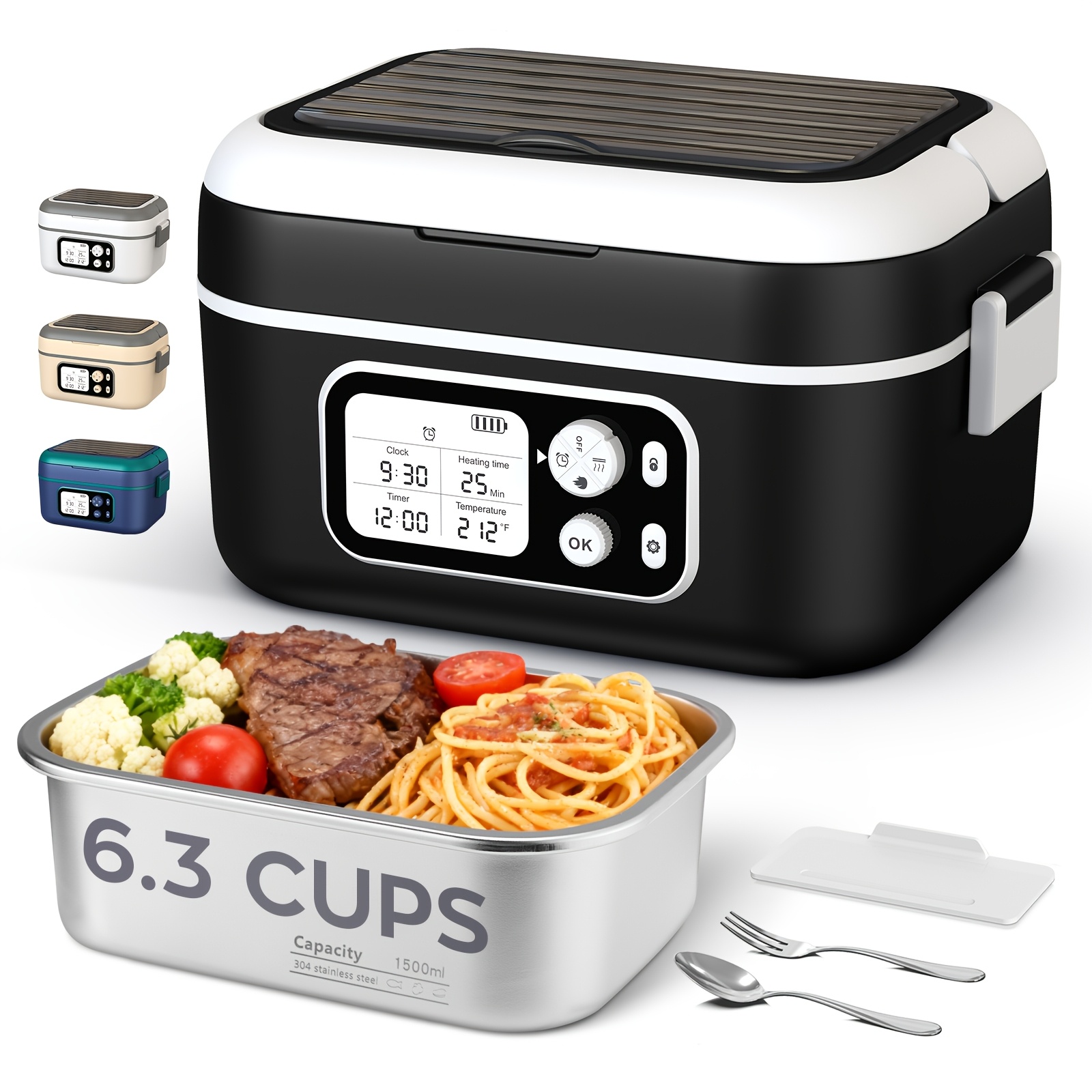 TEMU Smart Wireless Heated Lunch Box, 304 Stainless Steel Food Container (sold Separately), 1.5l/6.3 Cups Capacity, 24000mah Rechargeable Battery,