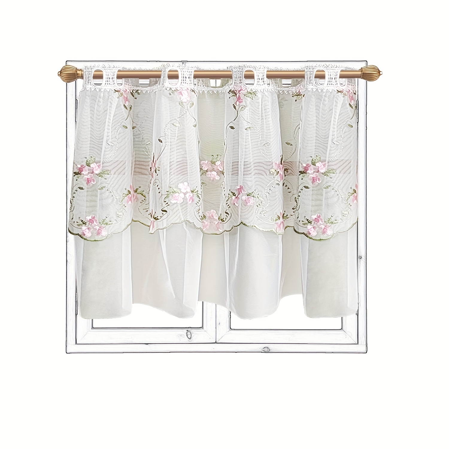 1 Panel Small Embroidery Sheer Short Curtains Valance - Eyelets Top Small Window Drapes For Kitchen, Cafe, Farmhouse, Cupboard