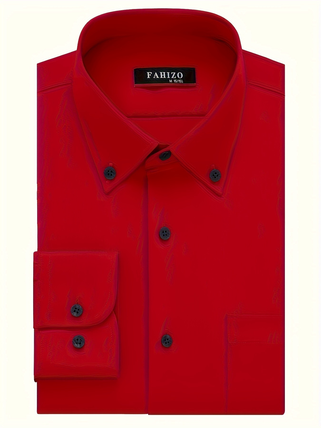 mens red fitted dress shirt Men's Slim Fit Solid Color Dress Shirt (Red) Red / Medium/15-15.5 Neck/34-35 Sleeve main image 0