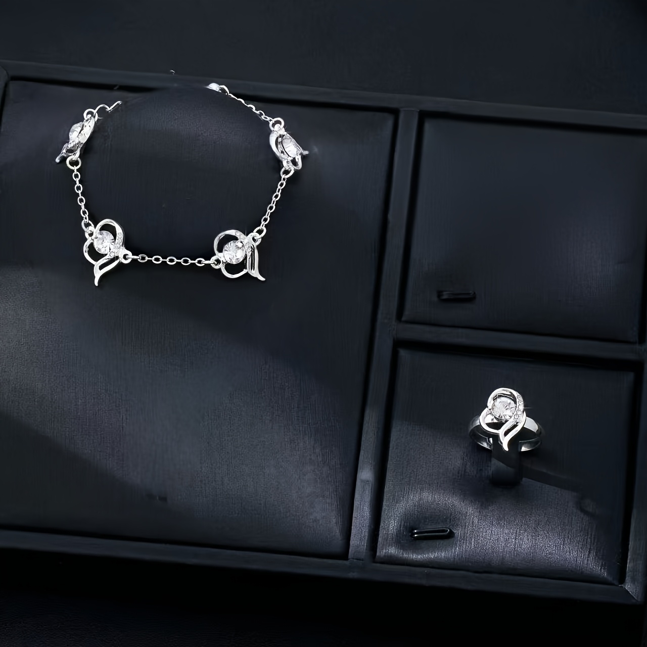 Gentle Pink Heart Bracelet & Ring Set, Adjustable