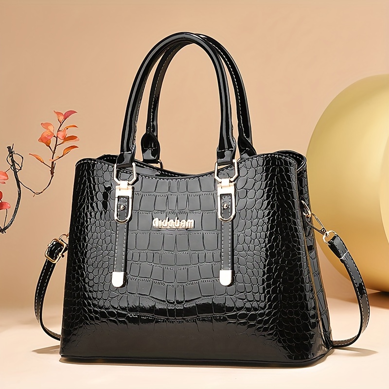 Elegant Black Textured Women\'s Bag Elegant Crocodile Texture Shoulder Handbag - Chic Day Bag  main image 2