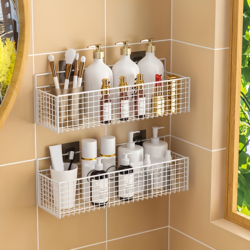 

Organisateur de Salle de Bain en Métal Facile à Installer - Étagère de Rangement Murale Perçage pour Articles de Toilette & Accessoires