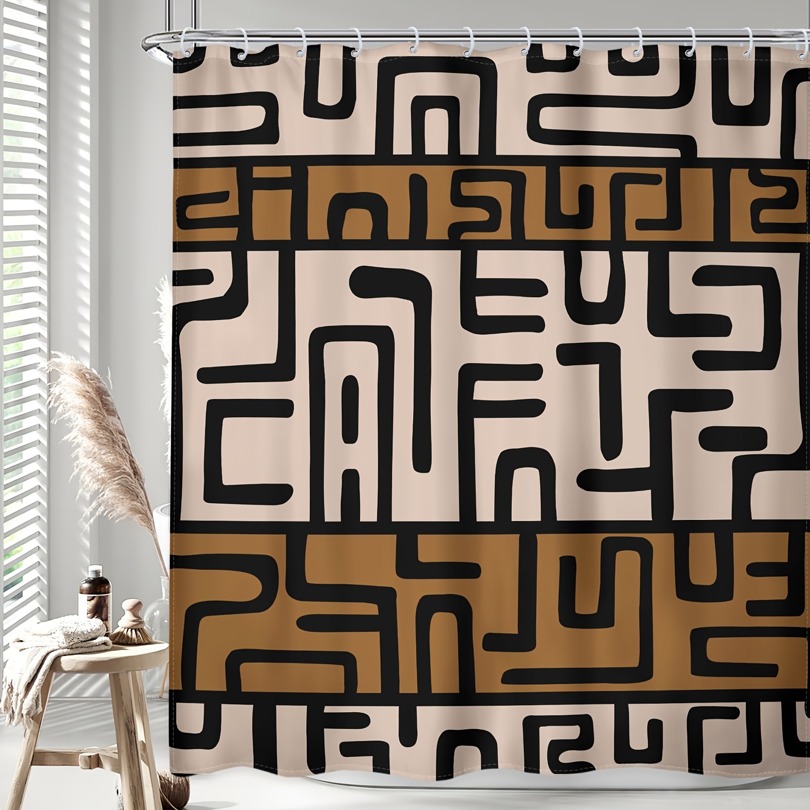 

1pc African Shower Curtain, Boho Afro Mudcloth American Geometric Abstract Line Retro Kuba Ethnic Tribal Farmhouse Modern Rust Brown Waterproof Bathroom Home Decor Set 12 Plastic Hook, 72inch*72inch