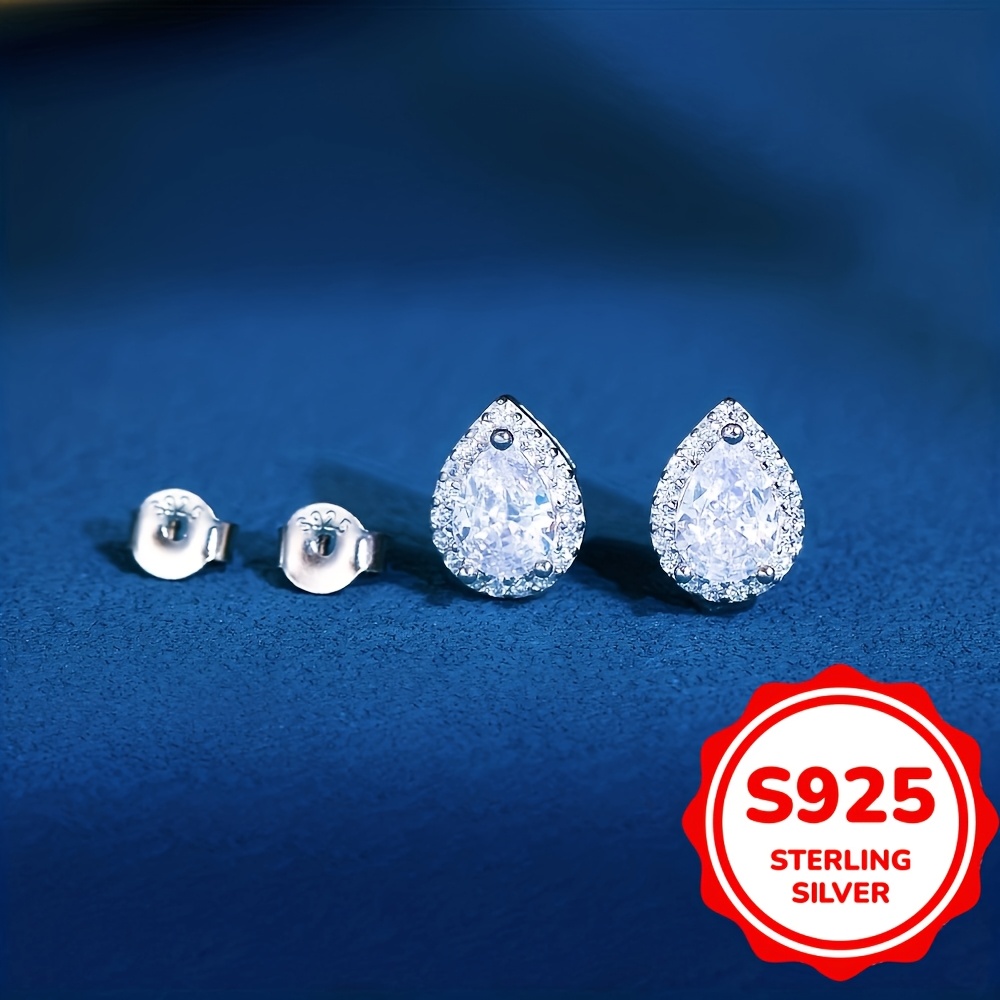 925 Sterling Silver Water Drop Zirconia Stud Earrings