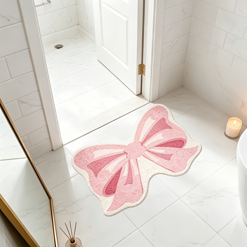 TEMU 900g 9mm Faux Imitation Cashmere Creative Pink Bow Irregular Plush Rug For Bedside, Simple Light Room Home Decor Carpet, Sweet Romantic Soft Mat