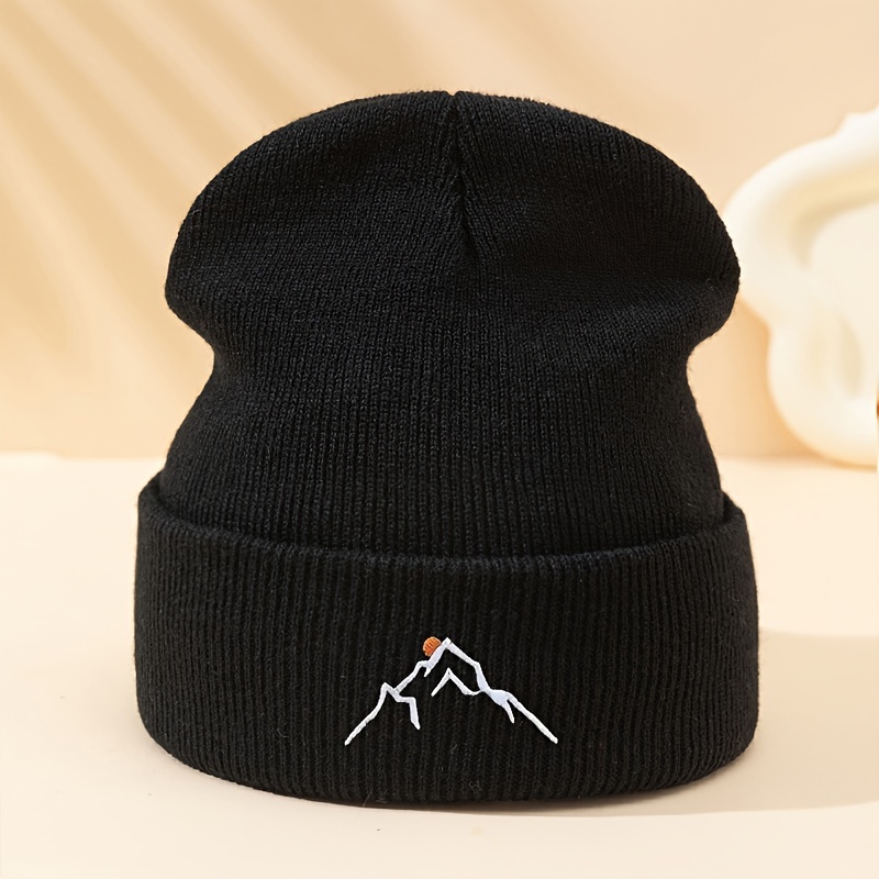 

1pc Fashion And Cool Beanie Hat With Mountain Pattern - Versatile Accessories For Birthdays, Anniversaries, And Christmas Gifts