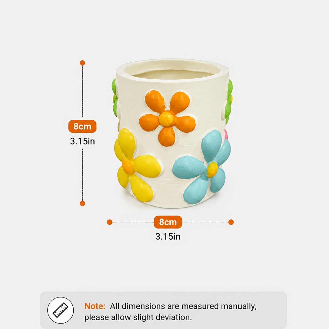 TEMU 1pc Hand-painted Resin Flower Pot Suitable For Indoor, 3d Colorful Cylindrical Vase With Hand-painted, Decorative Cactus & Planter For,