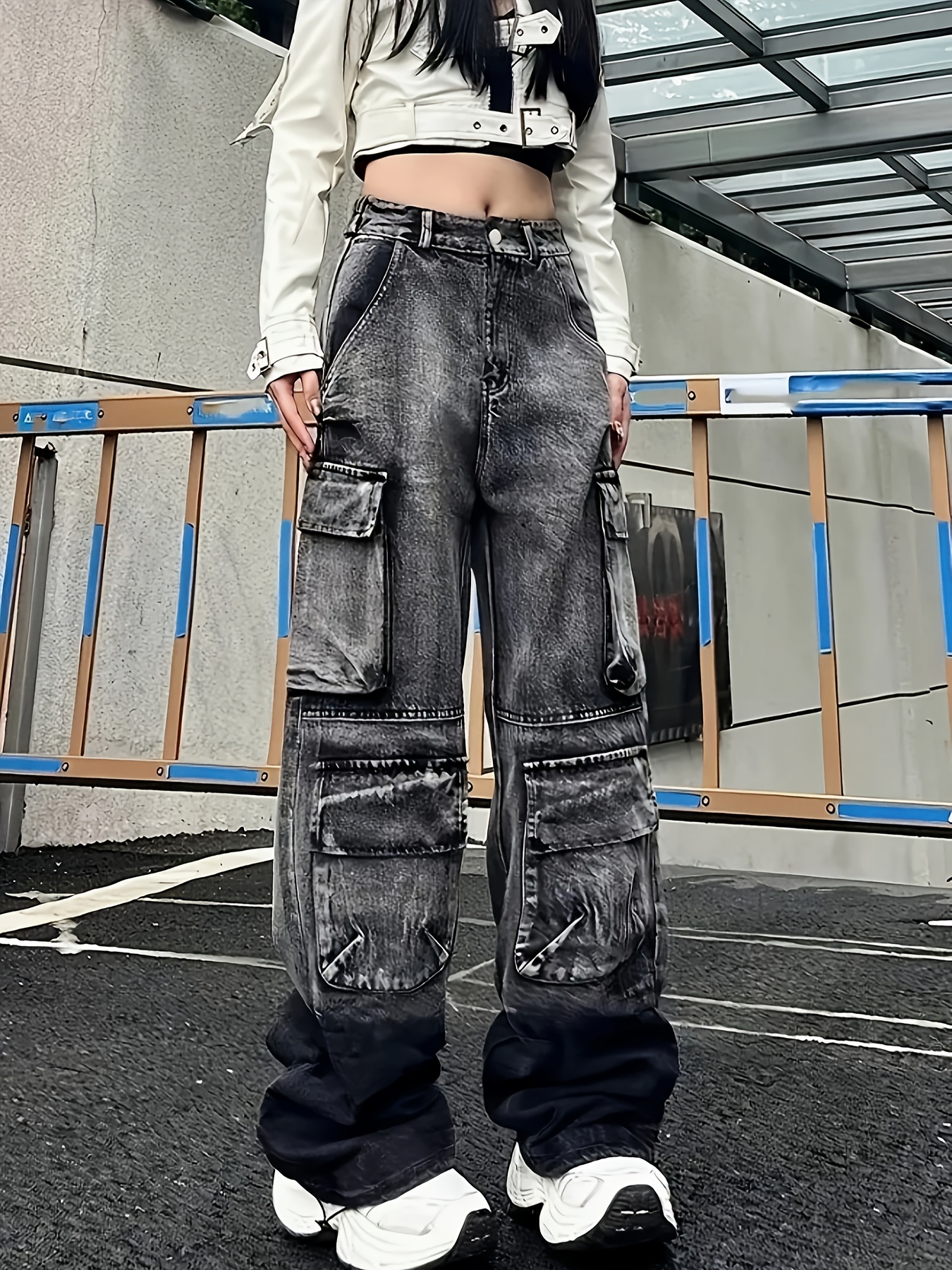 womens vintage style cargo jeans high - Temu Peru