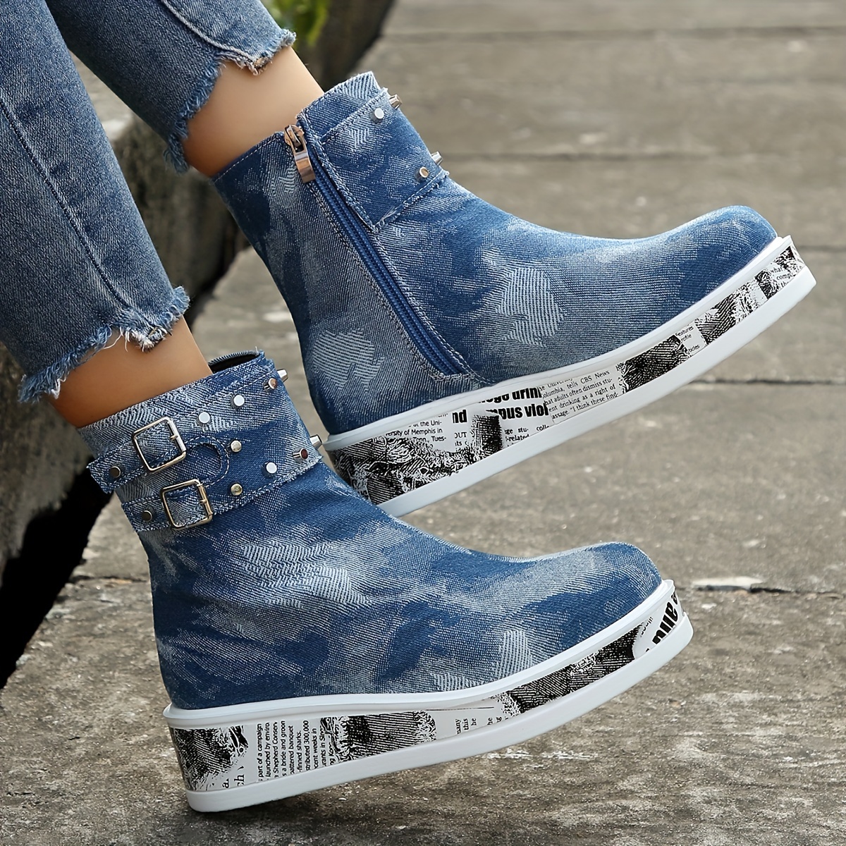 vintage inspired women's ankle boots: retro style denim Temu New