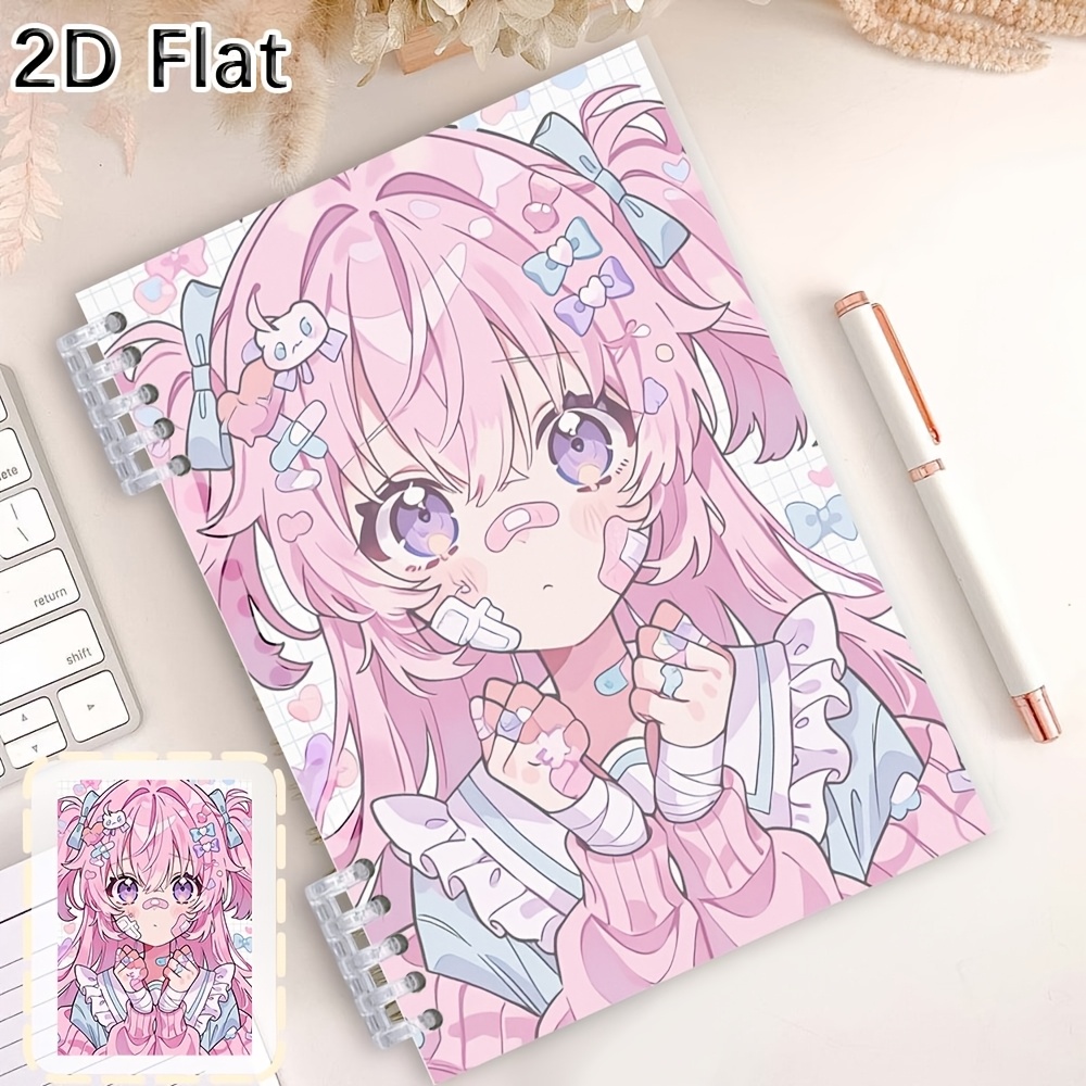 TEMU 1pc 1pc A5 Loose Leaf Notebook With Kawaii Anime Girl & Horizontal Ruled Pages - Portable Journal Suitable For School, Office, Anime Diary,