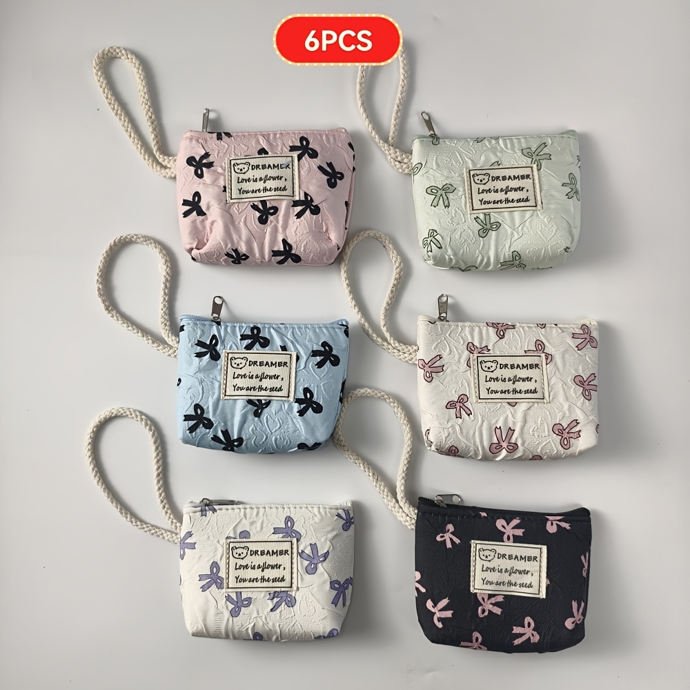TEMU Portefeuille de voyage, 6 porte-monnaies nœud papillon, porte-cartes portable motif nuage avec cordon, petit sac de rangement pour pièces et